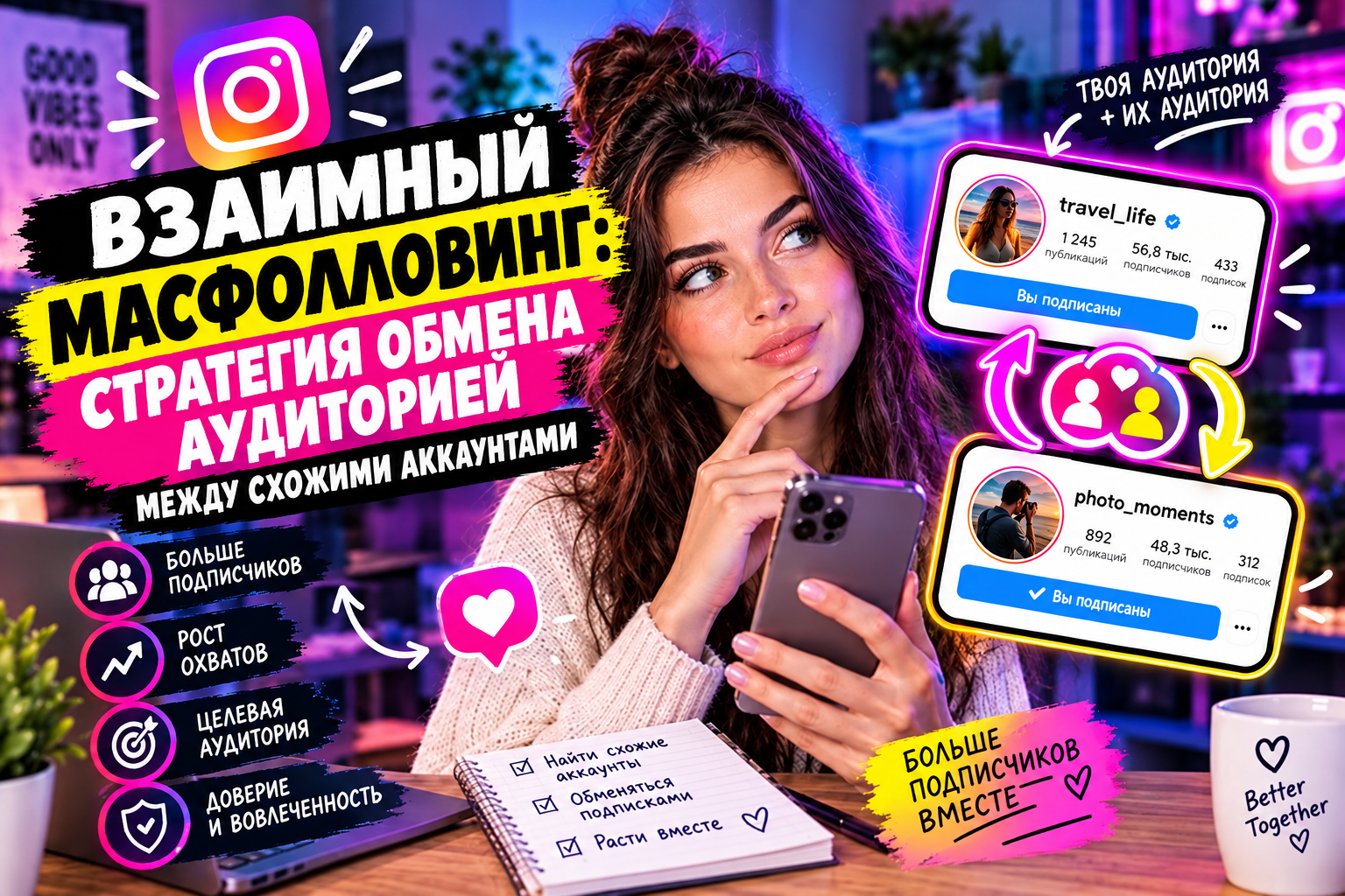 Взаимный масфолловинг: стратегия обмена аудиторией между схожими аккаунтами